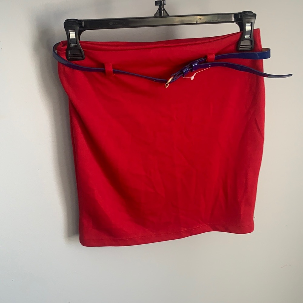 NWT Just Ginger Red Skirt with Navy Belt
